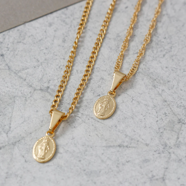 Set Virgen Milagrosa Oro Laminado 18K