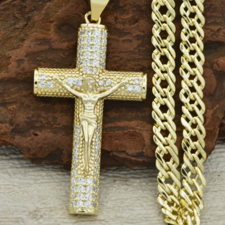 Cadena Cruzada + Cristo De Piedras + Pulsera