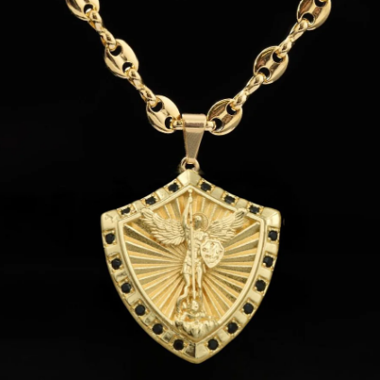 Cadena Eslabon + Escudo De San Miguel + Pulsera