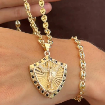 Cadena Eslabon + Escudo De San Miguel + Pulsera