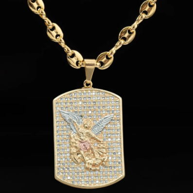 Cadena Eslabon + Placa De San Miguel + Pulsera