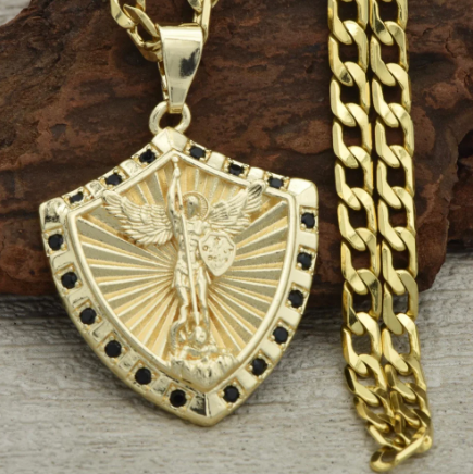 Cadena Cubana + Dije Escudo Angel